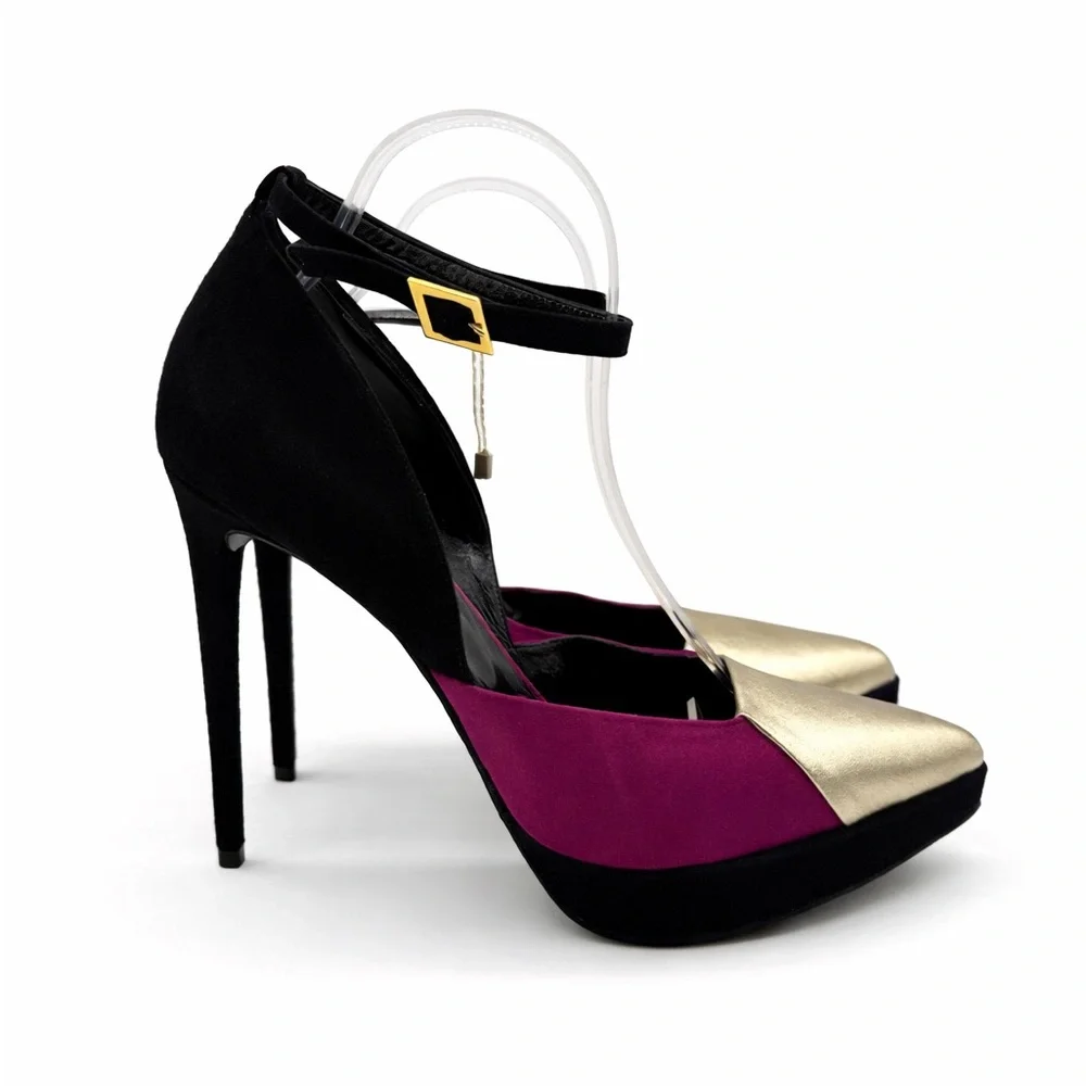 Gianni Marra Bold Color-block With Ankle Strap Stiletto Pointy Toe Platform - Picture 3 of 17